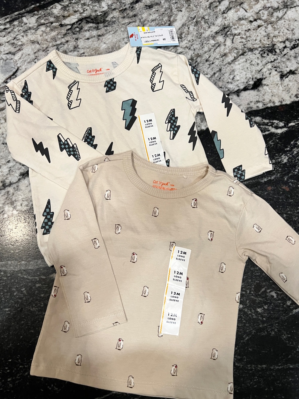 Cat & Jack 12M Long Sleeve Shirt Bundle NWT | Polar Bear & Lightning Bolt Tees